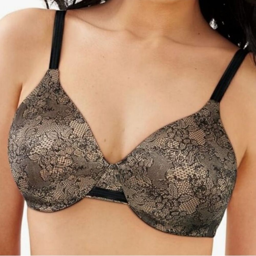 NWT Bali Lace Print Bra Nude/Black